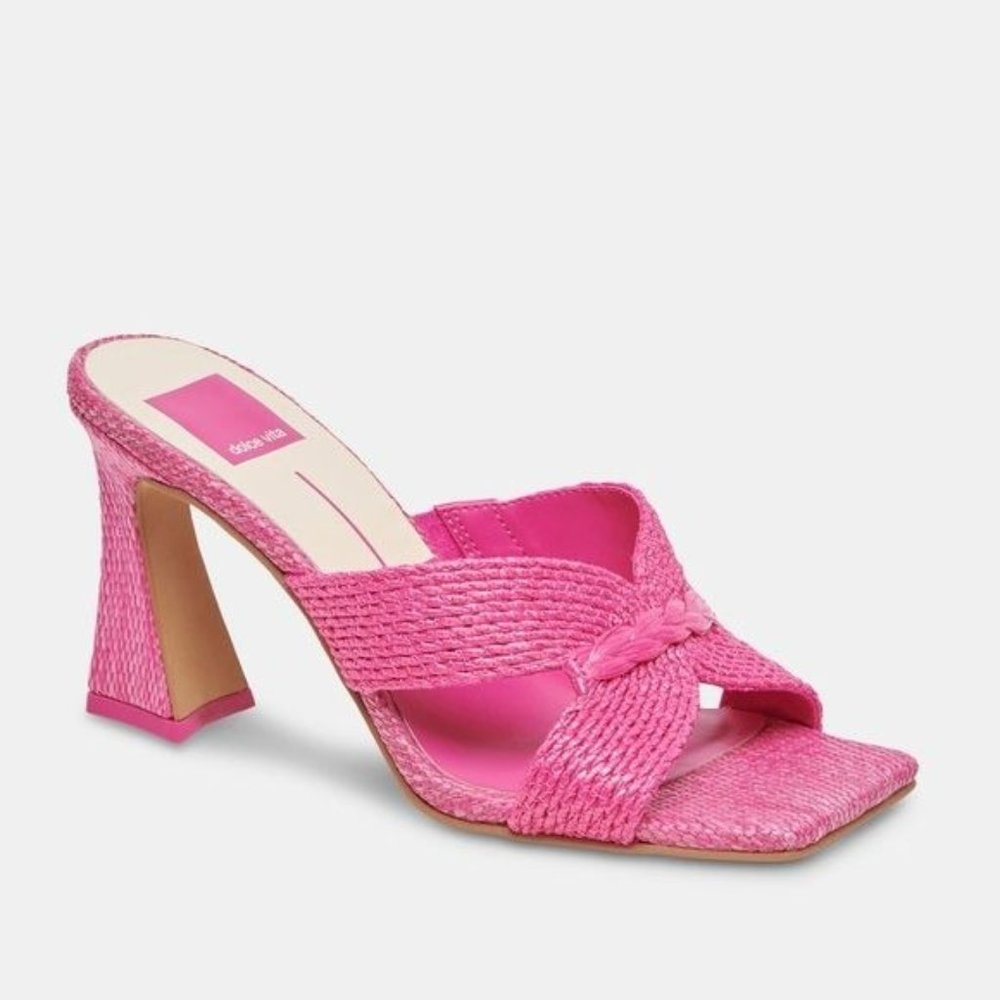 Dolce Vita Hot Pink Braided Raffia Block Heel Slide
